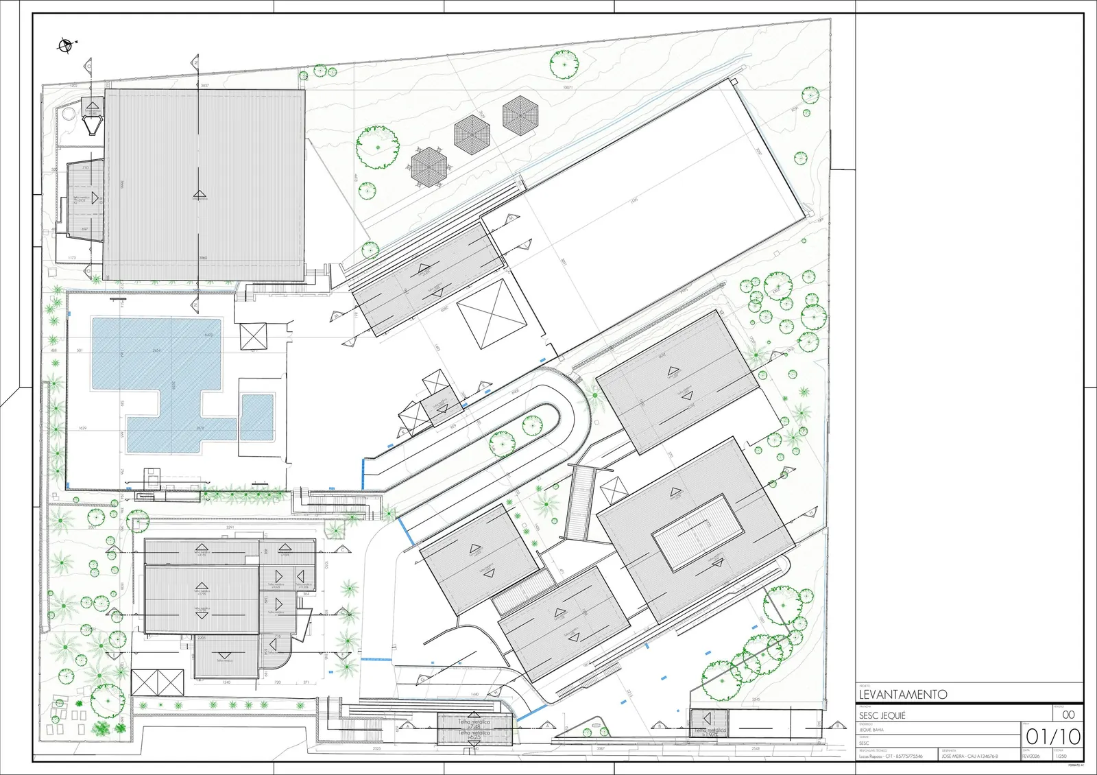 SESC Jequié: Planta de cobertura: ginásio, palco e reservatório
